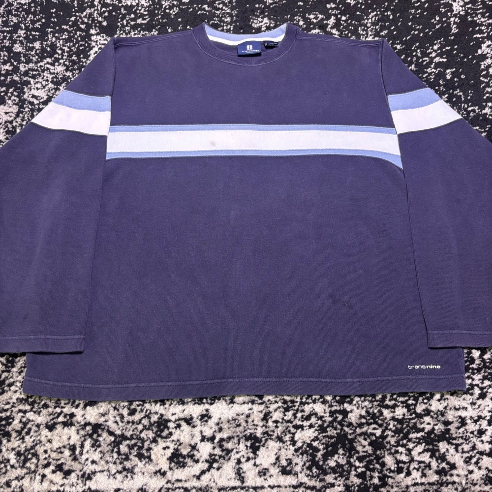 Vintage Transnine Y2K Navy Blue Striped Long Sleeve Shirt Mens XL Cotton Knit